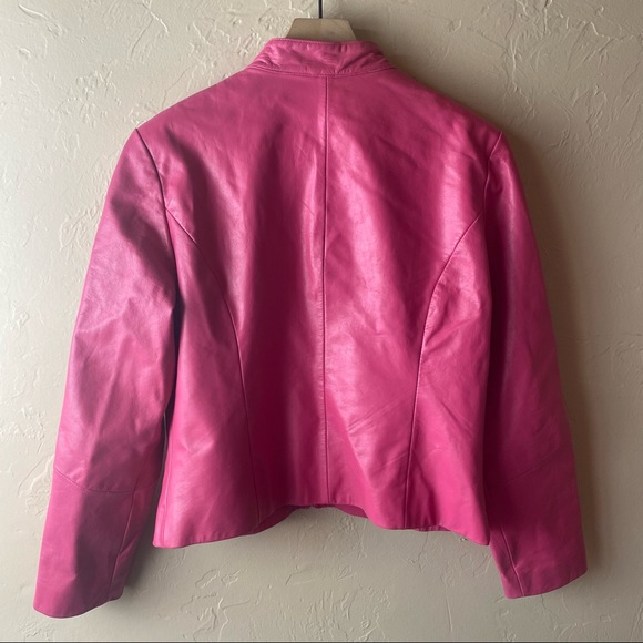 Wilson’s Leather Bubblegum Pink Jacket Zip Closure Ruched Front Womens Large Y2K - Picture 6 of 10